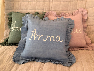 CUSCINO PURO LINO CON ROUCHES - PERSONALIZZATO