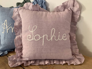 CUSCINO PURO LINO CON ROUCHES - PERSONALIZZATO