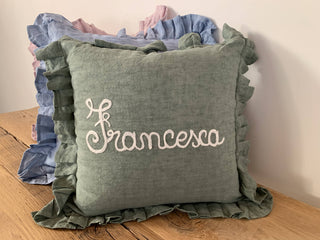CUSCINO PURO LINO CON ROUCHES - PERSONALIZZATO