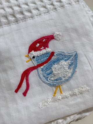 VOGEL MIT SCHAL - BESTICKTES HANDTUCH