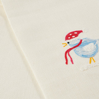 VOGEL MIT SCHAL - BESTICKTES GESCHIRRTUCH