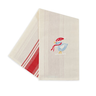 VOGEL MIT SCHAL - BESTICKTES GESCHIRRTUCH