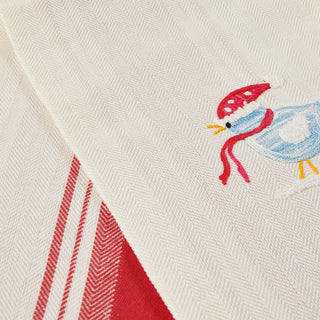 VOGEL MIT SCHAL - BESTICKTES GESCHIRRTUCH